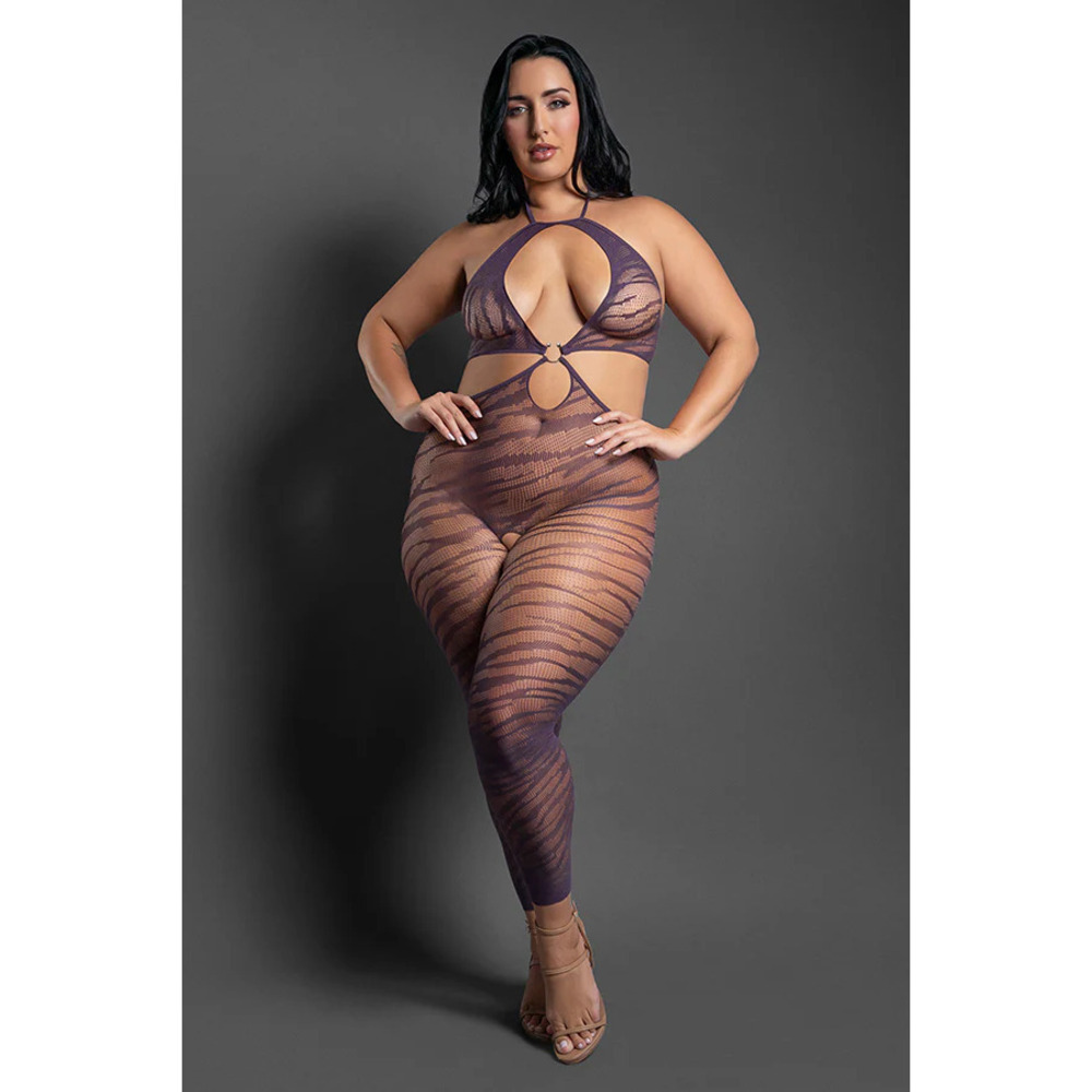 Fantasy Lingerie - Set Me Free Footless Open Crotch Bodystocking  - Purple
